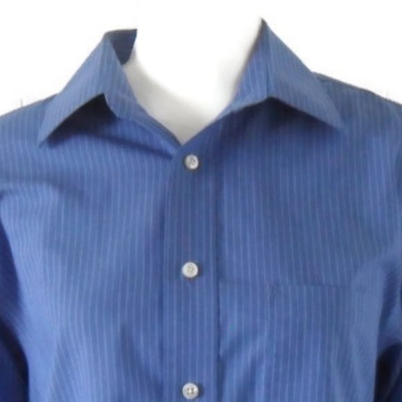 Stafford Blue Long Sleeve Pinstripe Shirt Neck 15.5 - Picture 7 of 8